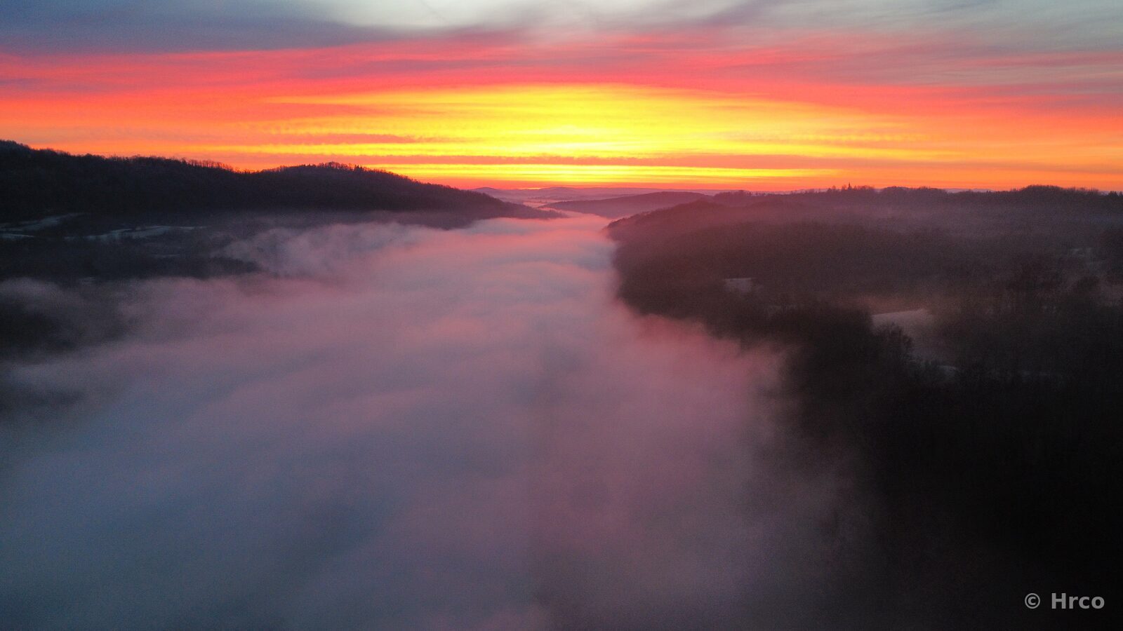 Morning fog between hills